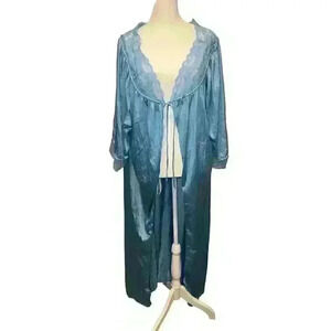 Vintage Jenelle of California Nightgown Robe Nylon Tricot Blue Lace